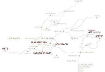 Karte mit Orten der Pfalz um Deideheim, Niederkirchen