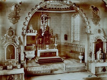 Kirche St. Ägidius, Meckenheim 1913, Innenansicht KircHistorisches Bild eines Chorraumes mit Hochaltar um 1913